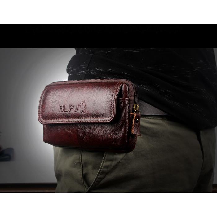 Sarung hp pinggang kulit asli import dompet 5 5 5 6 6 5 inch model rebah tidur (S-BJH)