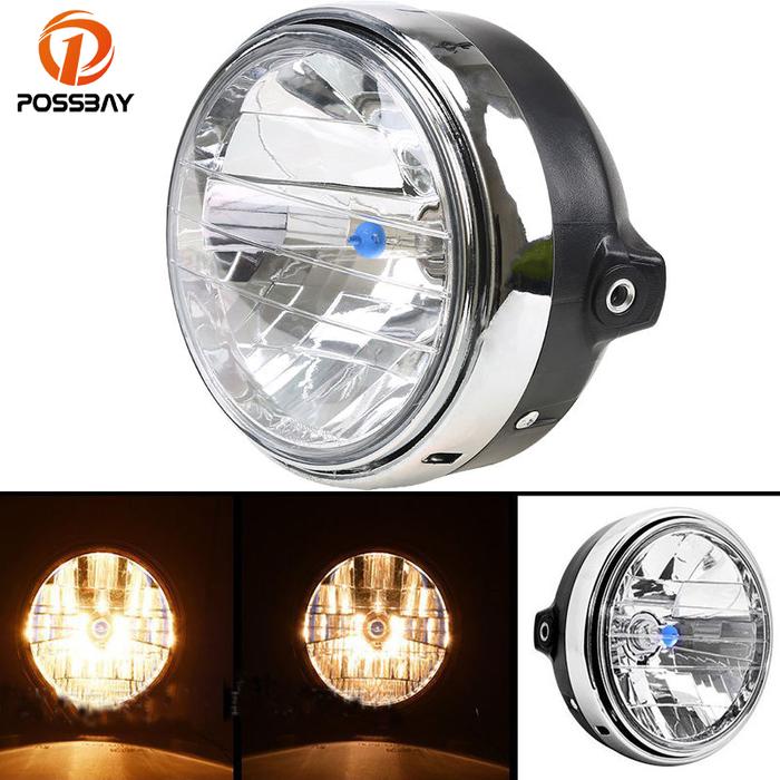 POSSABY Lampu Depan Sepeda Motor Retro Lampu Halogen Kuning untuk