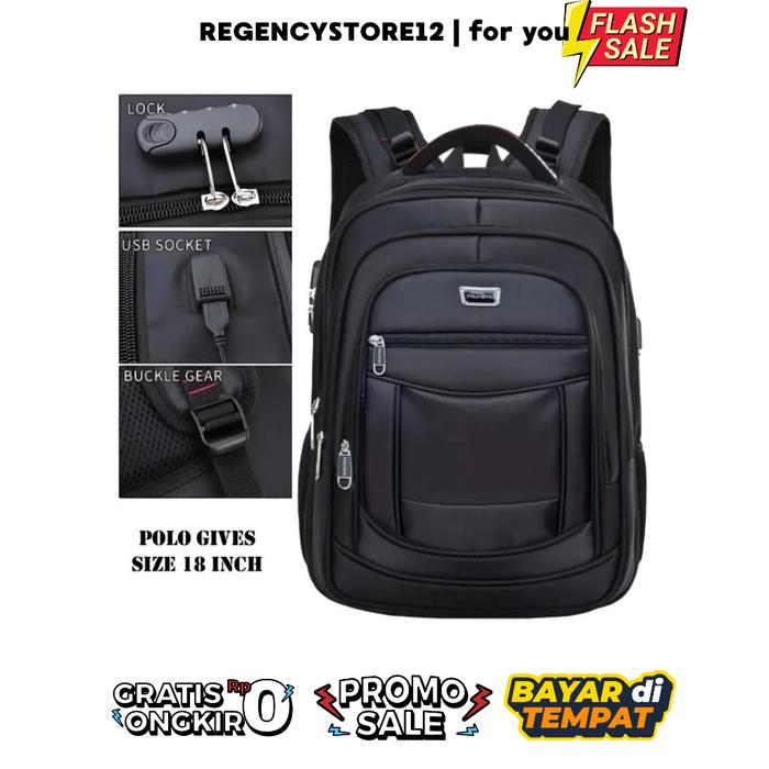 Ransel POLO 18 IN EXPANDABLE Tas Ransel Kerja Tas Sekolah Kunci Usb Port POLO Import / Tas Polo