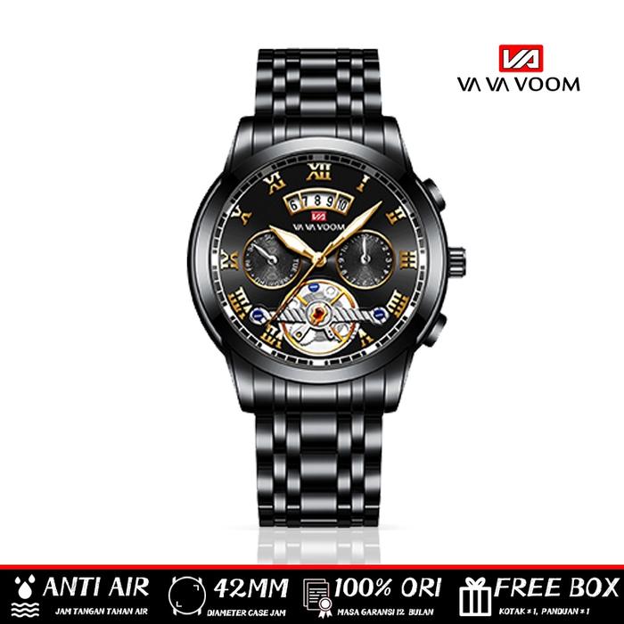 VAVA VOOM 2453 Jam Tangan Pria Anti Air Luxury Stainless Steel（+Baterai cadangan）