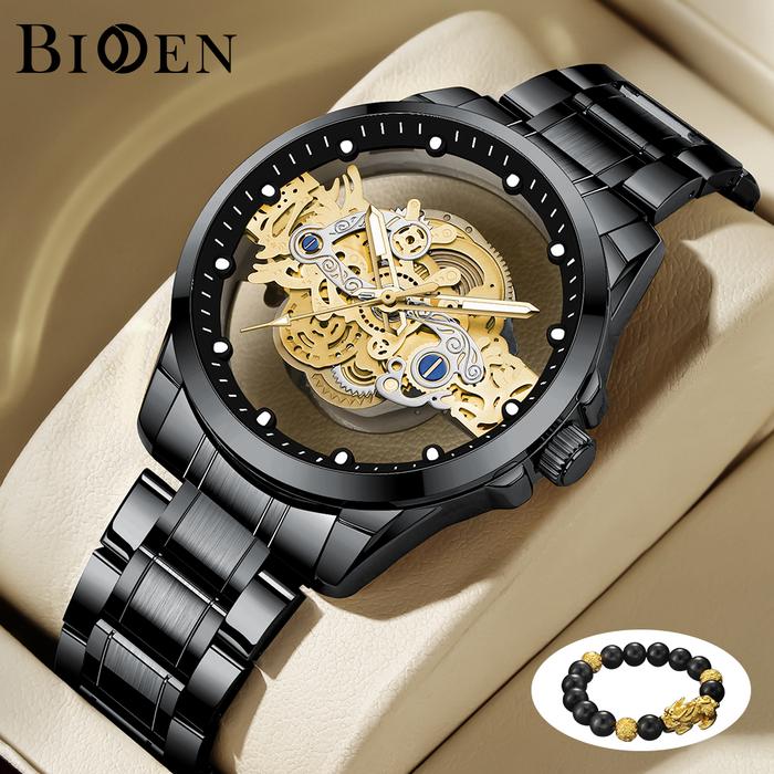BIDEN Jam Tangan Pria Anti Air Original Kuarsa Transparan Dial Cool Tali Stainless Steel Jam Tangan