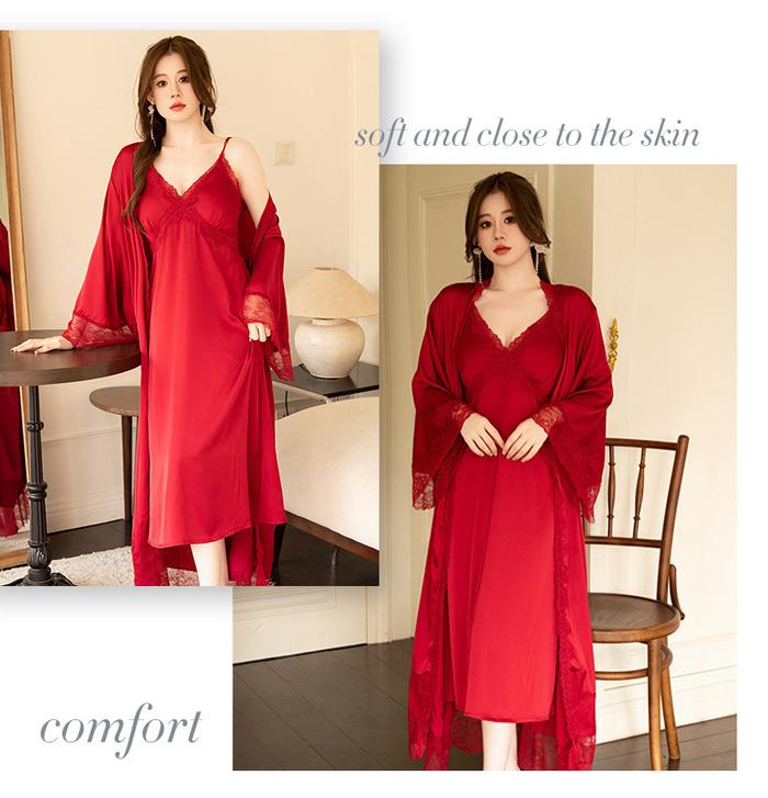 Bossexy-kimono set sutera wanita premium 8165-2 long dress/kimono set/baju tidur set Lingerie