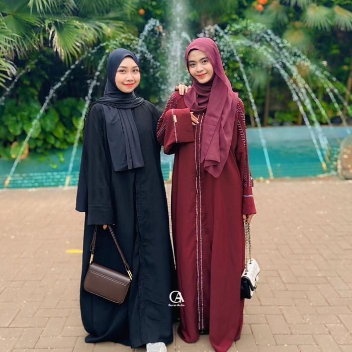 Abaya Matsura Jetblack by Gerai Aulia Gamis Arab Saudi Kombinasi Payet Hitam Pekat Dress Lebaran Wan