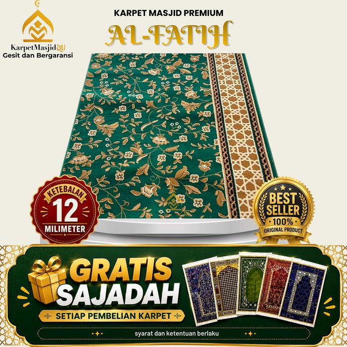 Karpet Masjid AL FATIH Tebal 12mm meteran Sajadah Custom Ukuran Muslim Bahan Polyprophylane BCF