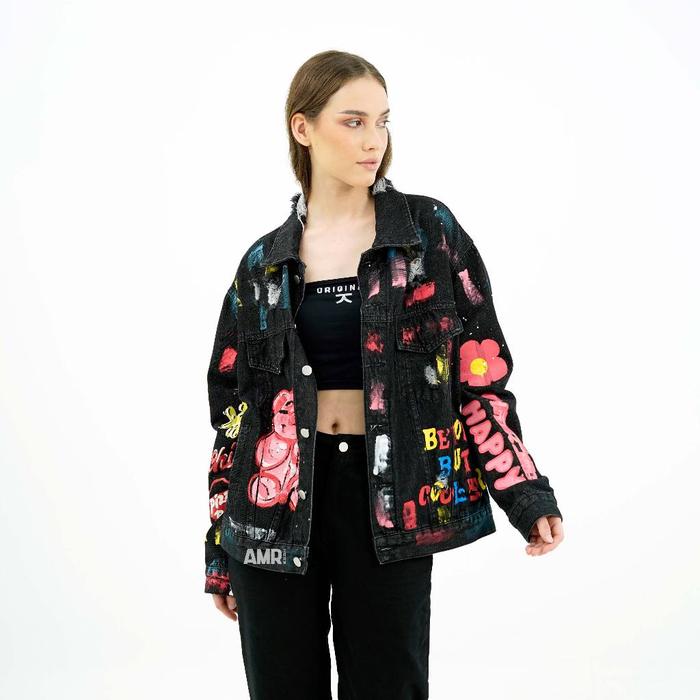 Ready- AMR ORIGINAL - AMR BIRTHDAY 2582 / 528 HITAM - JACKET JEANS OVERSIZE TOXIC