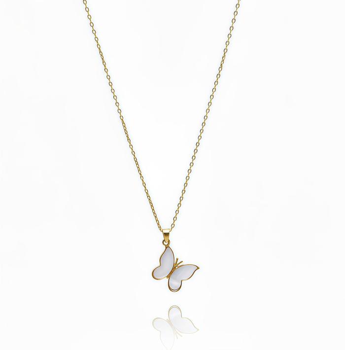 K294 Kalung Titanium Premium Wanita Liontin Kupu Kupu Putih Cantik menawan lapis Emas 18 KGP