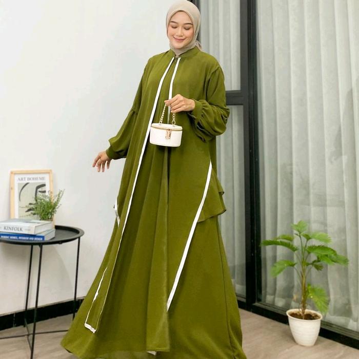 [GIAR] ABAYA AZARA DRESS GAMIS BUSANA MUSLIM POLOS KLOK LEBAR WARNA HIJAU ARMY/ABU/COKSU/SAGE GREEN/