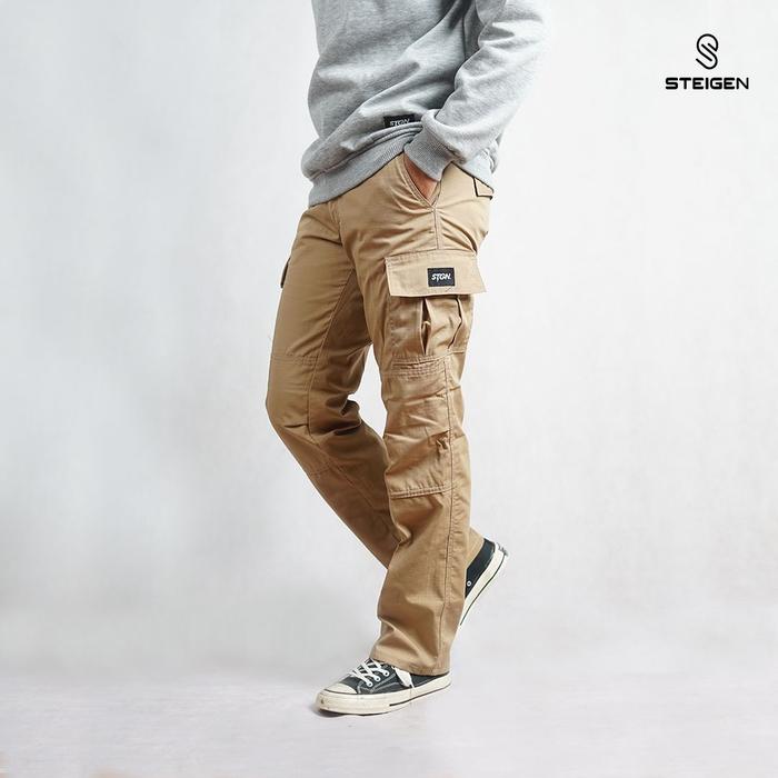 Celana Cargo Panjang Pria Standard Bahan Ripstop Cream Rex Long Cargo Pants Casual - Ripstop Krem