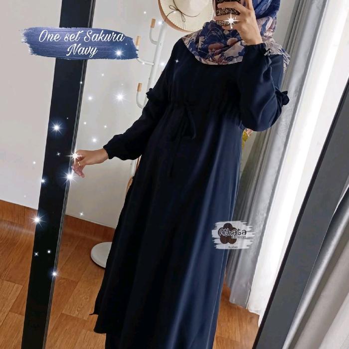 ONE SET SAKURA // SETELAN LONG TUNIK KARET PINGGANG SIMPEL BY ATHATA Kulot Celana Panjang Muslim Wan