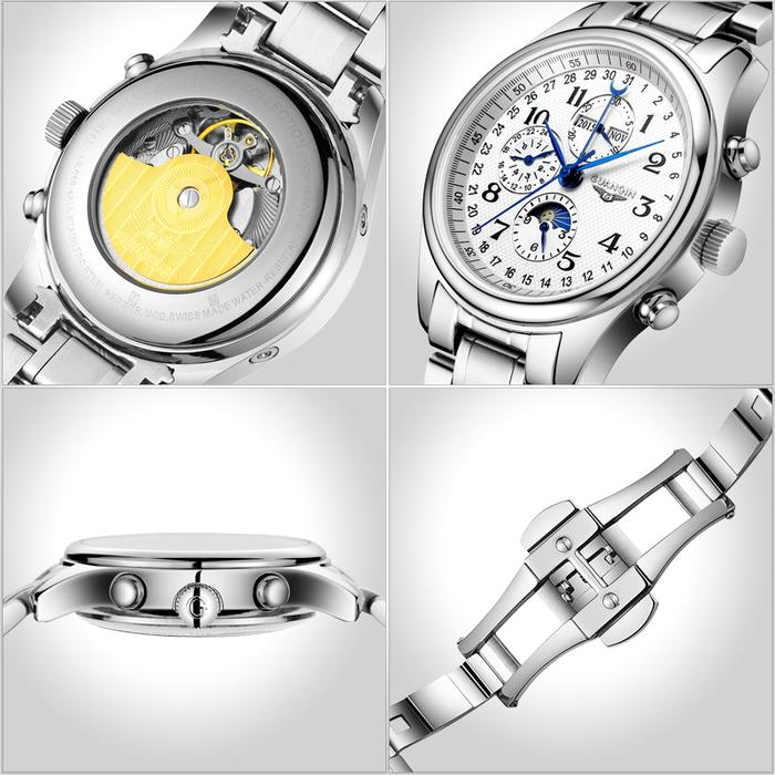 GUANQIN 2024 Men watches Top brand Luxury Mechanical Automatic Stainless steel Waterproof Moon Phase