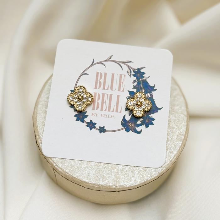 (AVC) Anting Clover Van Cleef Stud Gold dan Crystal Elegan dan Mewah