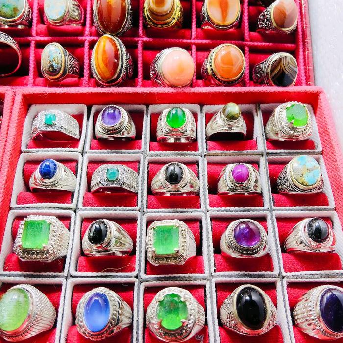 Batu Cincin Amerika Ster Kucubung Amatis Nilam Star Carnelian Motif Cempaka Madu - Perhiasan