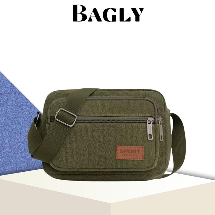 BAGLY Tas Slingbag Pria Selempang Bahu Polos YS14 dengan Muatan Banyak Simple Elegan Outdoor Sporty 