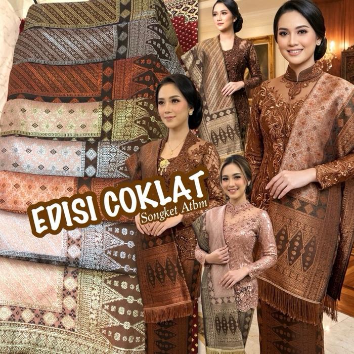 Songket Atbm Edisi Coklat/ Songket Tenun Mesin Palembang ilham Songket