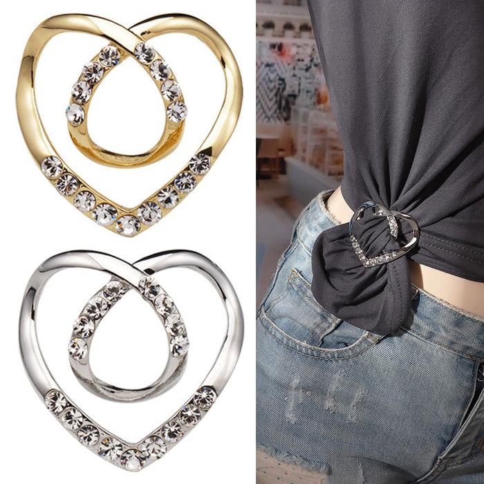 T-shirt Heart Scarf Brooches Crystal Silk Scarf Buckle Brooch Shawl Ring Clip Scarves Fastener Knott