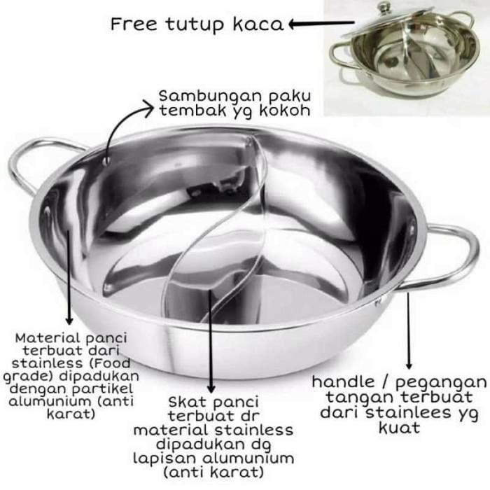 Tukuoke Panci Shabu / Hotpot 2 Sekat Jumbo 30Cm Tutup Kaca