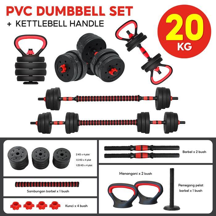 promo - bgsport set dumbell pvc /  barbel pvc set alat angkat beban 20kg
