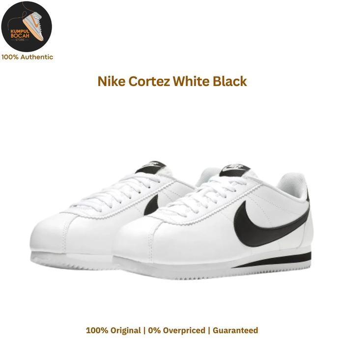 Nike Cortez White Black Original Sepatu Pria Size 40.5-47.5 Baru Dalam Kotak 100% Asli Siap Kirim Pa
