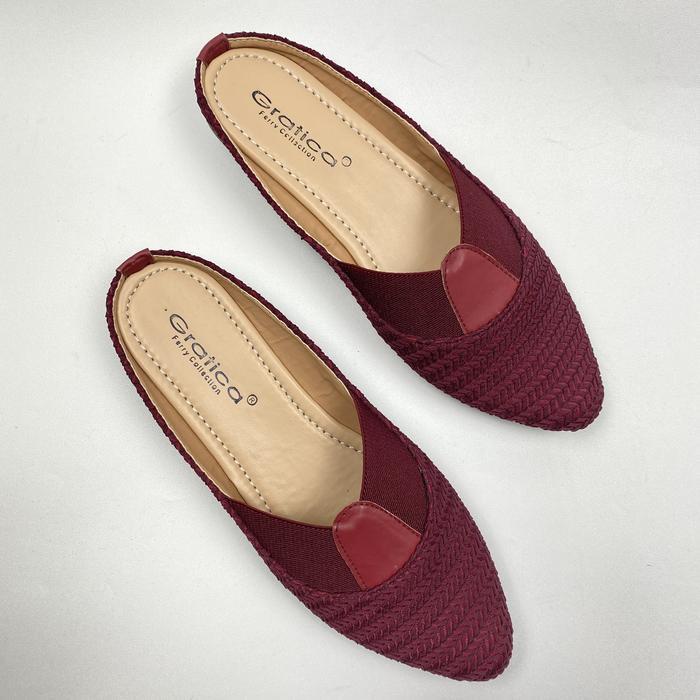 GUYS BELII Sendal Selop Wanita Flat Lancip Gratica AW 0088 Shoes Hitam Karet PREMIUM