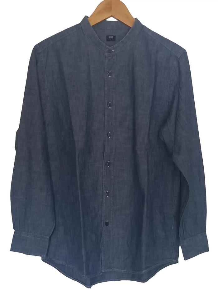 UNIQLO Denim Stand Collar Long Sleeve Shirt Kemeja Lengan Panjang Kerah Shanghai