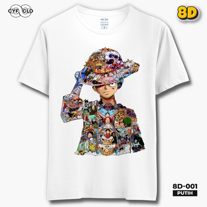 S☎A3 KAOS DISTRO ANIME ONE PIECE LUFFY 8D OUTFIT BY CYFCLO KUALITAS PREMIUM ATASAN BAJU PRIA NYAMAN 