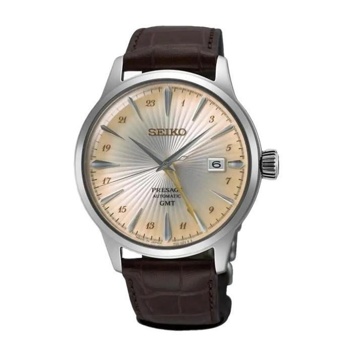 SEIKO Presage SSK041J1 Jam Tangan Pria GMT dengan Tali Kulit Asli Case 40mm Tahan Air 5 ATM Kualitas