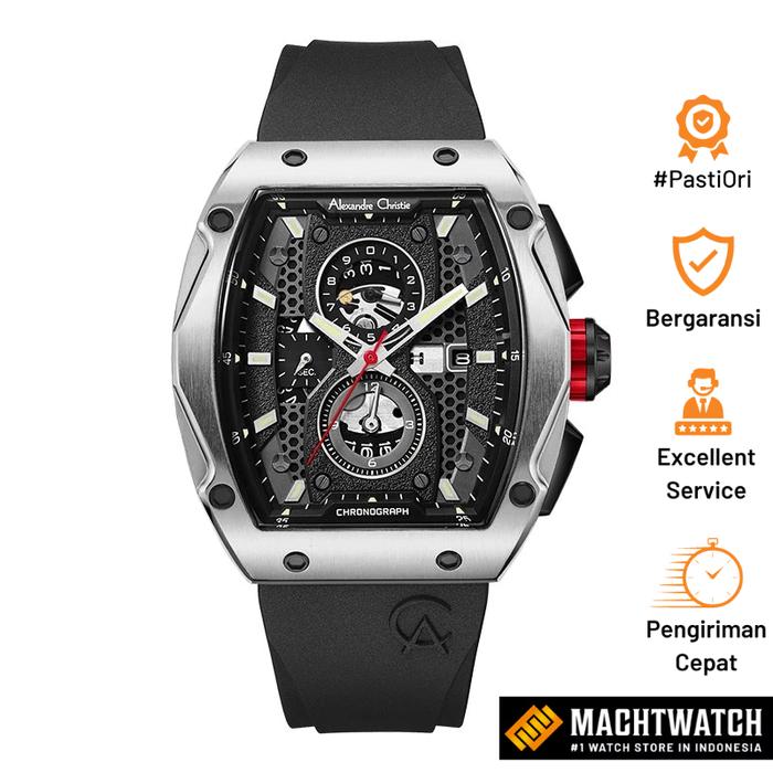 JAM TANGAN PRIA ALEXANDRE CHRISTIE AC 6608 MC RTBBA��CHRONOGRAPH MEN BLACK DIAL BLACK RUBBER STRAP
