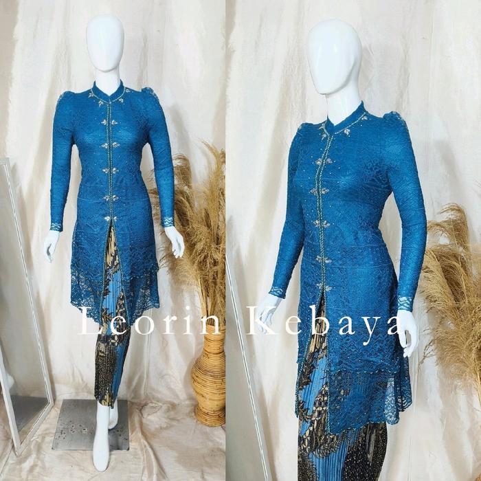 Setelan Kebaya Valerie Tunik Kerah Shanghai Full Payet Lengan Tumpuk Bahan Brokat Premium Furing Inn