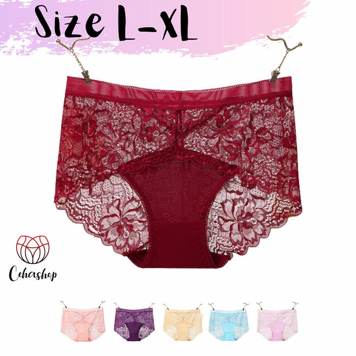 Celana Dalam Wanita Renda Sexy Halus CD Transparan Brokat Brukat Jumbo Underwear Cewek Pakaian Dalam