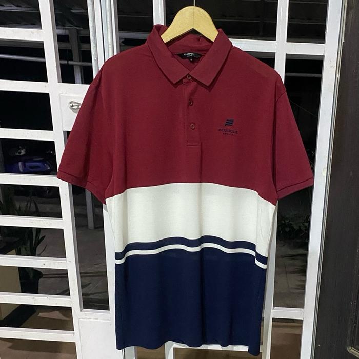 Kaos kerah polo poloshirt atasan pria cowok laki laki 3 warna garis strip casual Bean Pole Sport sec