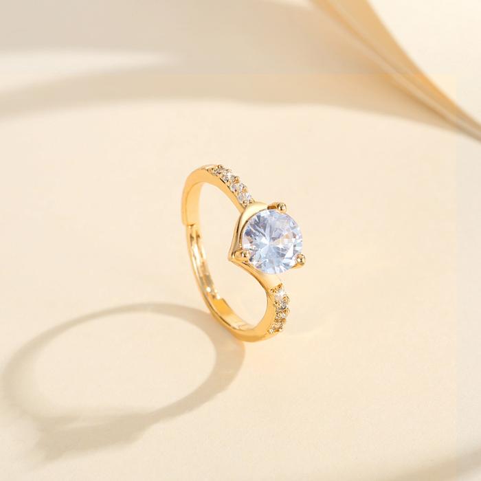Lanme Jewelry Cincin Kristal Berlapis Emas Anti Luntur Yang Dapat Disesuaikan Dari Baja Tahan Karat 