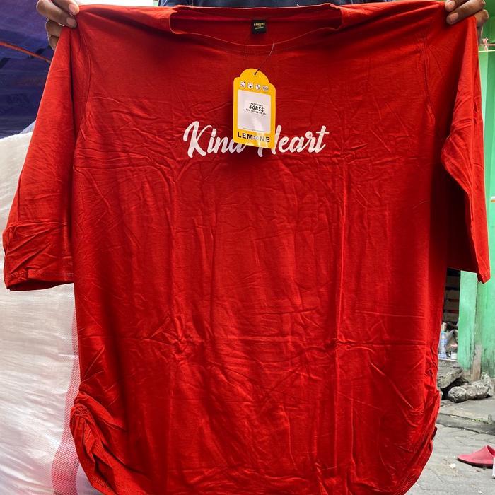 Kaos Jumbo Merk Lemone Ori Bahan Spandex Tebal Ld120-140 Lengan 34 Polos Lembut Rayon