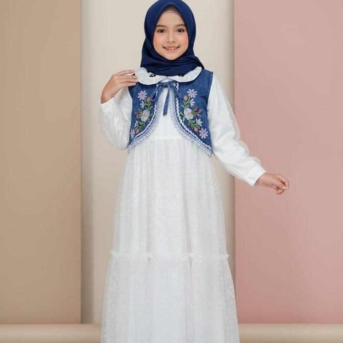 Gamis Anak Tanggung Rompi Jeans Tile Premium