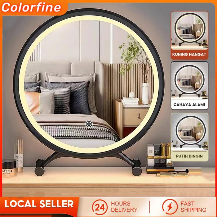 Cermin Rias Lampu LED Cermin Rias Bulat Cermin Minimalis Makeup Mirror 30cm/40cm Dengan Lampu Cermin