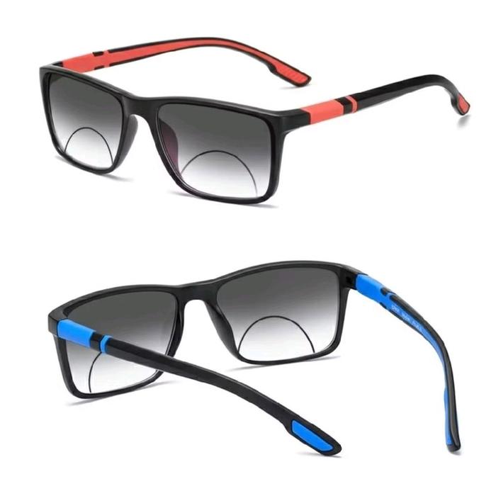 kacamata baca plus (+) 2 fungsi baca dan jalan model sporty lensa warna hitam gradasi ukuran +1.00/+