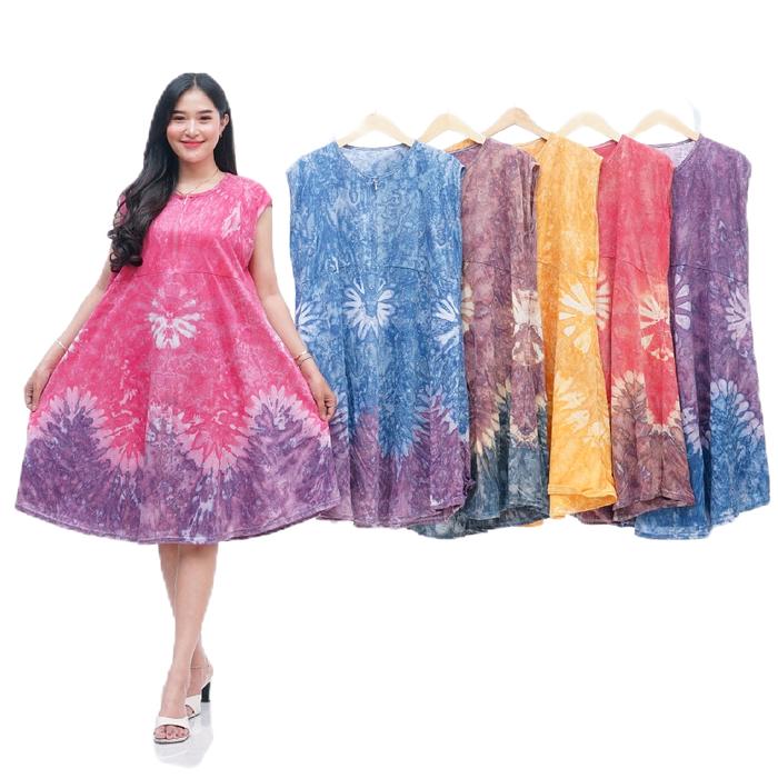 ZA Daster Kaos Abstrak Jumbo Lengan Oblong Tanpa Lengan Daster YUKENSI Resleting Depan Model Klok Re