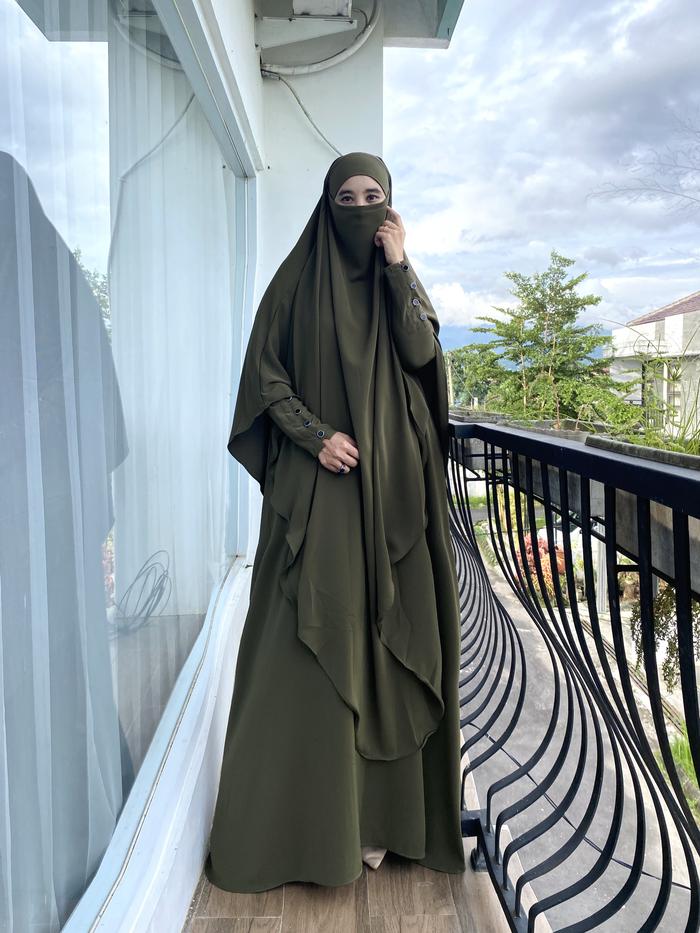 ASSYABIYA Abaya Set French Khimar JUMBO Bahan Anti UV Mewah Elegan Gamis Wanita Syari Free Cadar Ban