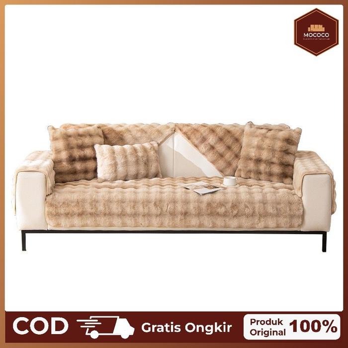 Mococo Cover Selimut Alas Sofa Hangat Tebal Bulu kelinci Lembut / Sarung Sofa 2 3 Seater Antislip