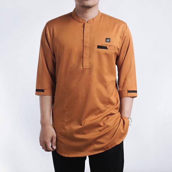 Kemeja Koko Kurta Pakistan Pria Dewasa Lengan 3/4 Polos Bahan Toyobo Warna Hitam Mustard Cokelat Co