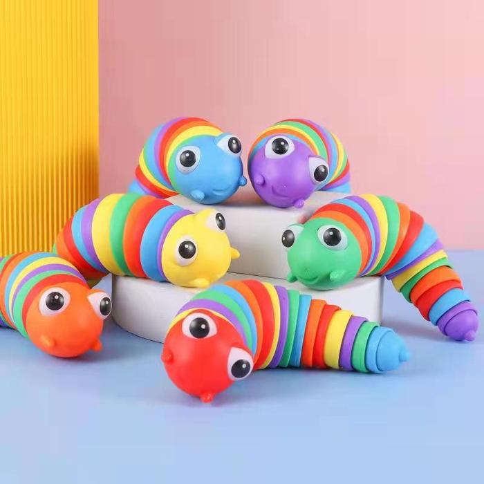 COD Mainan Fidget Slug Ulat dan Siput Fidget Slug Toys Mainan Ulat rainbow