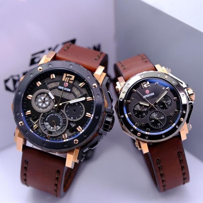 JAM TANGAN COUPLE EXPEDITION E 6402 E6402 BLACK ROSEGOLD BROWN ORIGINAL