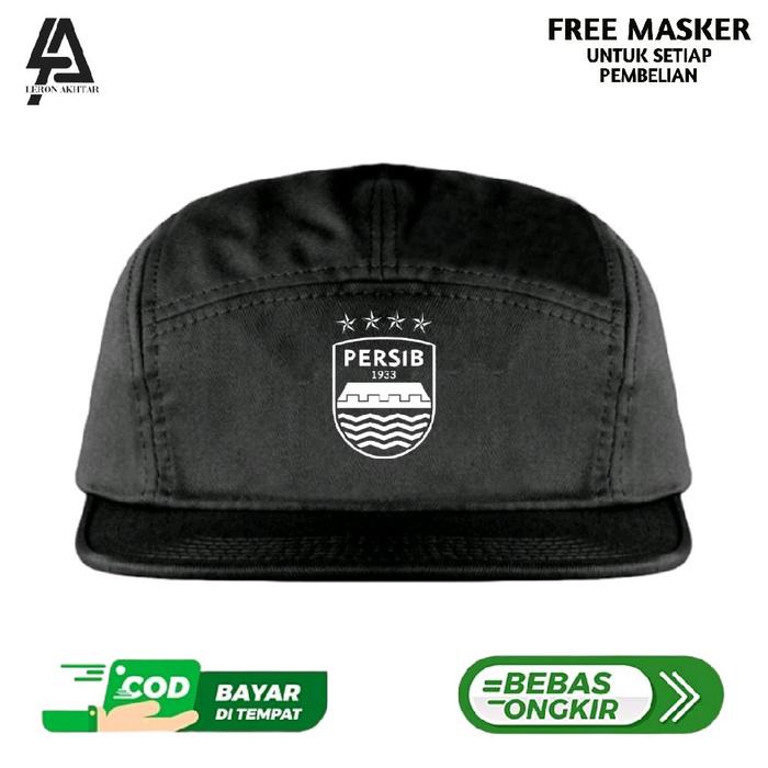 LERON AKHTAR Topi Snapback 5 Panel Hitam dengan Logo Sablon Unik dan Simpel, Topi Skena Five Panel S