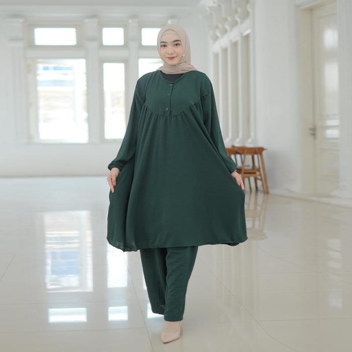 Kaju One Set - Ld 130 150 Jumbo Polos Bahan Crinkle Airflow Premium Tebal Adem Busui Setelan Xxxl El