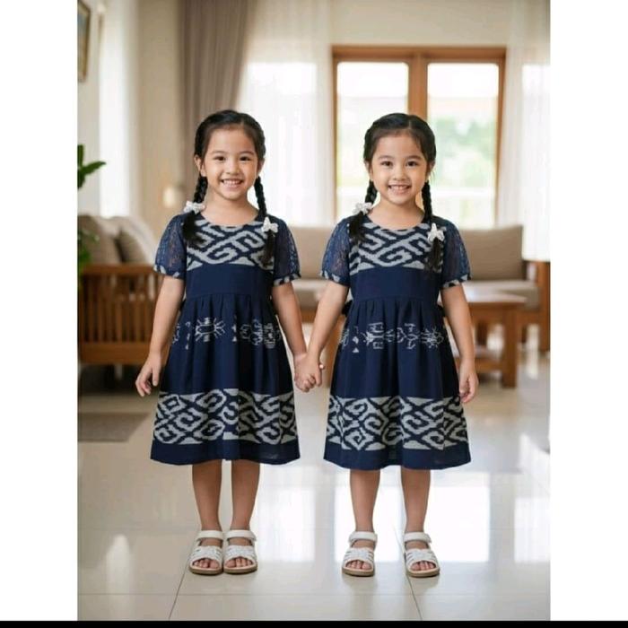 dres tenun anak paruki navy mix brokat