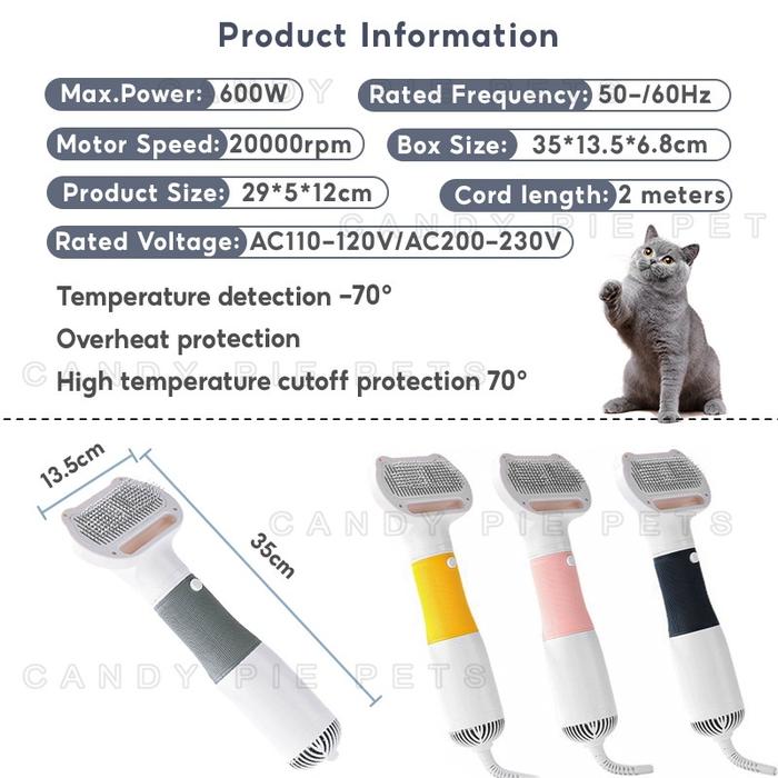 3 In 1Alat Pengering Bulu Kucing Pet Blower Kucing Hair Dryer Kucing Sisir Dan Blower Grooming Hewan
