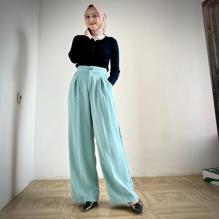 CELANA KULOT WANITA WARNA BIRU WARDAH | WIDE LEG PANTS BIRU WARDAH