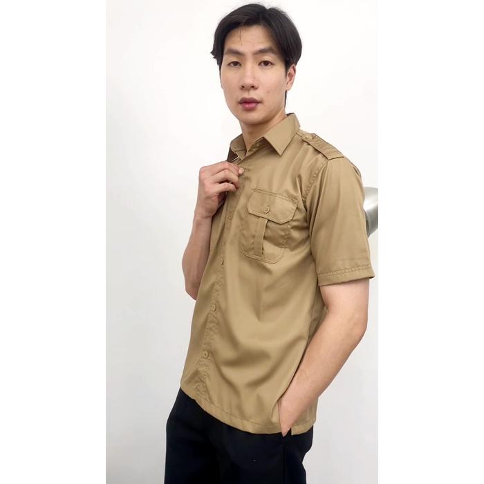 Baju Kemeja PDL Lengan Pendek PDH Warna Coklat Khaki Pria Seragam Pakaian Kerja Taktikal Tactical Di