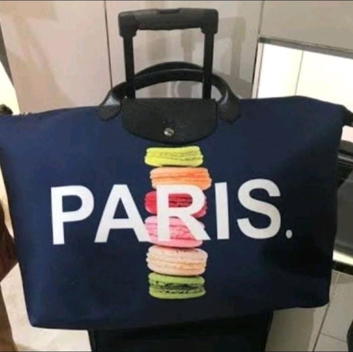 PL) LC Limited Edition Paris Macaroon print in Navy blue color Travel Bag (Sac de Voyage)