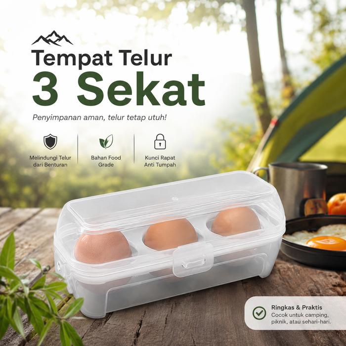 MalakuMall | Tempat Telur Plastik 3 Sekat | Egg Box Portable Shockproof | Wadah Telur Travel Dapur