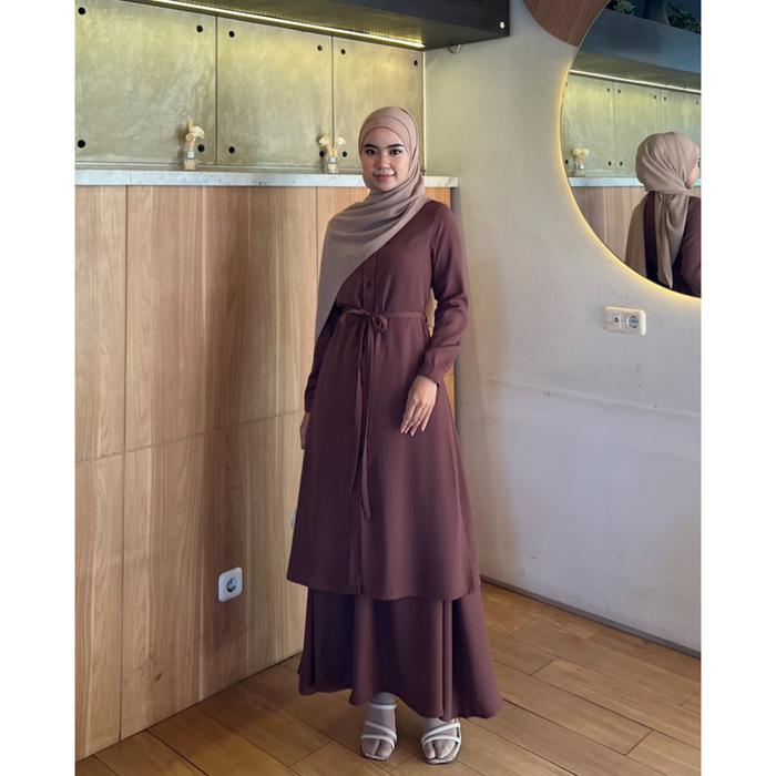 Elmiza Arumi Set Wollycrepe Tunik & Skirt Elegan Simple Korean Style Premium Busui Friendly Wudhu Fr